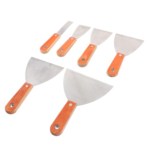 KONTONTY Trockenbau-Messer-Set 6-teilig Spachtelmesser Polierte Holzgriffe Stahlklingen von KONTONTY