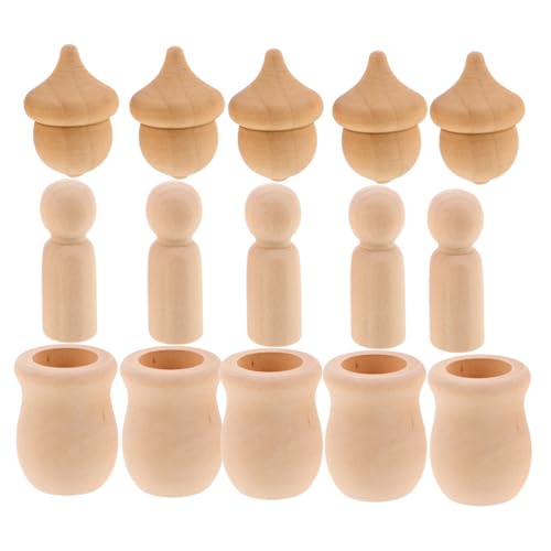KONTONTY Unlackierte Holzpuppen und Weihnachts-eichelornamente aus Robustem Holz für Diy-bemalung Vielseitige Handwerksfiguren als Tischdeko und Vase-füller zu Weihnachten und Herbst von KONTONTY