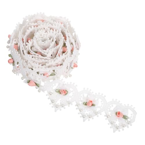 KONTONTY Vintage Weiße Spitzenbordüre mit Nachahmungsperlen Bestickte Blumendekoration Vielseitiges Nähband für Brautkleider Hüte und Diy-modeaccessoires von KONTONTY
