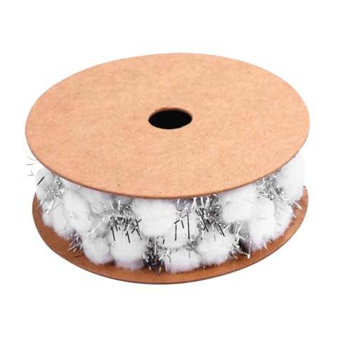 KONTONTY Weihnachtsbaum Dekoband mit Glitzer Pompoms Weiße Polyster Schleife Robustes Geschenkband für Partydekoration DIY Bastelband Lamettaartige Weihnachtsbaumkette von KONTONTY