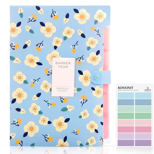KONVINIT Dokumentenmappe Fächermappe A4 Mappe mit 5 Fächern PP Floral Bedruckt Akkordeon Dokument Ordner Folder Document Organizer,Ordnungsmappe mit Druckknopf,Blau KONVINIT Dokumentenmappe Fächermappe A4 Mappe mit 5 Fächern PP Floral Bedruckt Akkordeon Dokument Ordner Folder Document Organizer,Ordnungsmappe mit Druckknopf,Blau von KONVINIT