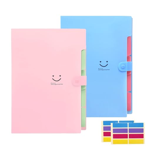 KONVINIT 2 Pack Fächermappe Ordnungsmappe Din A4 mit 5 Tasche Dokumentenmappe mit 4 Fächern Sammelmappe organisiert für Papier Organizer Büro Schul von KONVINIT