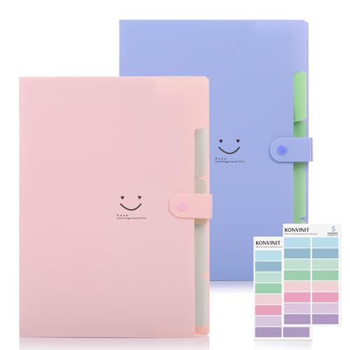 KONVINIT 2 Pack Fächermappe Ordnungsmappe Din A4 mit 5 Tasche Dokumentenmappe mit 4 Fächern Sammelmappe organisiert für Papier Organizer Büro Schul von KONVINIT