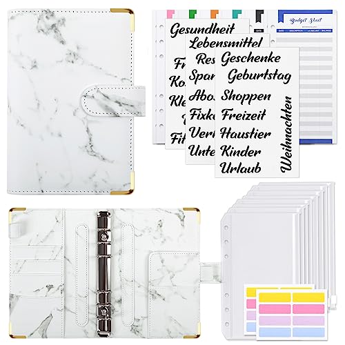 KONVINIT Budget Binder A6 Ringbuch Budget Planner mit Geldumschläge,Budgetbogen,Etiketten,Budget Organizer für Geld,Geldumschläge Organizer für Anfänger,white von KONVINIT