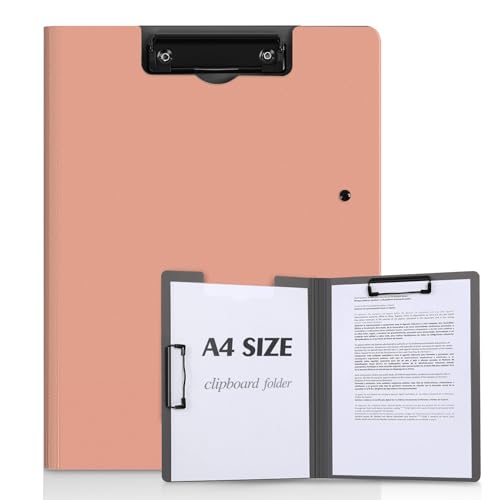KONVINIT Faltbares Klemmbrett a4 mit Deckel,Schreibmappe Dokumentenmappe A4 mit Fach für Papier Praktische Aktenmappe für Büro/Schule/Zu Hause,rosa von KONVINIT