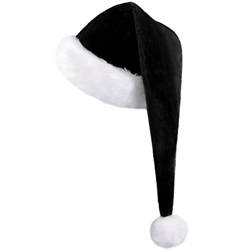KONVINIT Lang Weihnachtsmütze Nikolausmütze Erwachsene Schwarz Plüsch weihnachtsmann mütze mit dicker fellrand,Santa Clause Mütze für Weihnachtsfeier,black von KONVINIT
