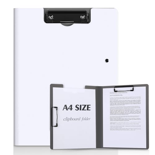 KONVINIT Mappe mit Klemmbrett Clipboard Folder für DIN A4 Klemmbrettmappe mit 2 Klemmen,Schreibbrett für Büro/Schule/Zu Hause,weiss von KONVINIT