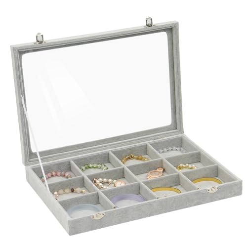 KOOAAICCHI Schmuck-Organizer, Armband-Organizer, Aufbewahrungsbox, 12 Fächer, stapelbar, Schmucktablett mit Deckel, Samt, Schmuckschatulle, Organizer für Zuhause, Schublade, Schreibtisch oder Geschäft KOOAAICCHI Schmuck-Organizer, Armband-Organizer, Aufbewahrungsbox, 12 Fächer, stapelbar, Schmucktablett mit Deckel, Samt, Schmuckschatulle, Organizer für Zuhause, Schublade, Schreibtisch oder Geschäft von KOOAAICCHI