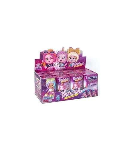 KOOKYLOOS Glitzer-Glam-Serie – 12 Komplette Kollektion – sammelbare Überraschungspuppe mit Mode-Accessoires, Kleidung, Schuhen und Spielzeug mit 3 lustigen Ausdrücken, 12 Puppen enthalten von KOOKYLOOS