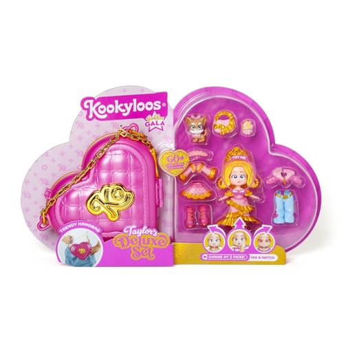KOOKYLOOS Golden Gala Series Taylor's Deluxe Set, Sammelpuppe aus der Serie Golden Gala Enthält 1 Puppe, 3 Sätze Kleidung, 2 Paar Schuhe, 1 Haustier und Zubehör Enthält 1 Handtasche von KOOKYLOOS