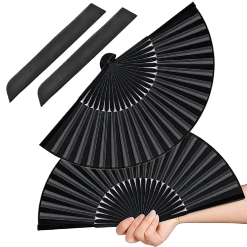 KOOKZ 2 Stück Faltbare Fächer Schwarz Handfächer, Handfächer Stoff Handheld Faltfächer für Damen Herren, Chinesische Fächer Hochzeit für Tanz, Party, Dekoration, Geschenke KOOKZ 2 Stück Faltbare Fächer Schwarz Handfächer, Handfächer Stoff Handheld Faltfächer für Damen Herren, Chinesische Fächer Hochzeit für Tanz, Party, Dekoration, Geschenke von KOOKZ