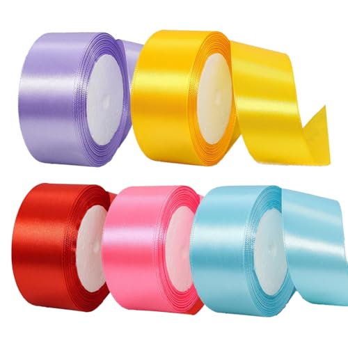 5 Rolls 25 Yards Satin Ribbon, Polyester Gift Wrapping Ribbon for Decoration, DIY Sewing Project, Party Balloon Decoration & Hair Bows Decoration (A) von KOOMAL