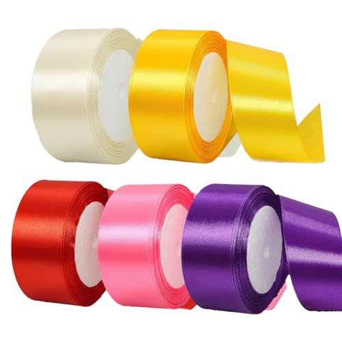 5 Rolls 25 Yards Satin Ribbon, Polyester Gift Wrapping Ribbon for Decoration, DIY Sewing Project, Party Balloon Decoration & Hair Bows Decoration (D) von KOOMAL