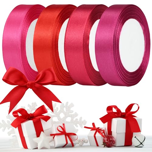 Geschenkband Satinband,20mm Schleifenband,Geschenkband Dekobänder, Hochzeitsbänder, Haarschmuck, Bänder, Geschenkbänder für Valentinstag, Weihnachten, Geburtstage, Hochzeiten, Taufen (4 Rollen Rot) Geschenkband Satinband,20mm Schleifenband,Geschenkband Dekobänder, Hochzeitsbänder, Haarschmuck, Bänder, Geschenkbänder für Valentinstag, Weihnachten, Geburtstage, Hochzeiten, Taufen (4 Rollen Rot) von KOOOGEAR