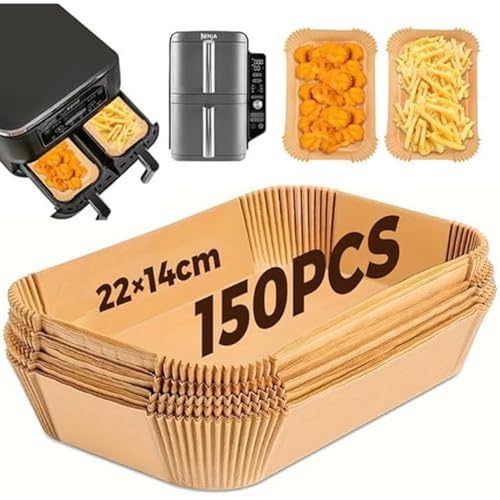 Airfryer-Papier, 150 Stück, lebensmittelecht, 22 x 14 cm, rechteckig, antihaftbeschichtet, ölfrei, Einweg-Pergamentpapier, für Ninja Air Fryer Foodi Dual Zone Double Stack und andere Doppel-Airfryer Airfryer-Papier, 150 Stück, lebensmittelecht, 22 x 14 cm, rechteckig, antihaftbeschichtet, ölfrei, Einweg-Pergamentpapier, für Ninja Air Fryer Foodi Dual Zone Double Stack und andere Doppel-Airfryer von KOOSREEL