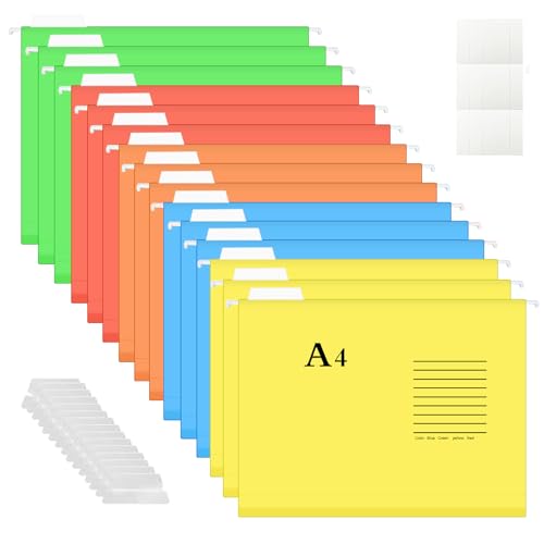 Hängemappen A4 mit Registerkarten und Einsätzen, Hängemappen für Aktenschränke, für Schule, Haus und Büro (15 Stück) von KOOSREEL
