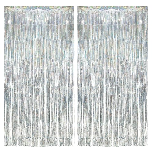 KOOSREEL 2 Metall, silberfarben (1 x 2 m), Folie, Pailletten, für Silvester, Hochzeitsfeier, Dekoration, Geburtstag, Vorhänge mit Fransen aus Aluminium, Silber, 2PCS, 2 von KOOSREEL