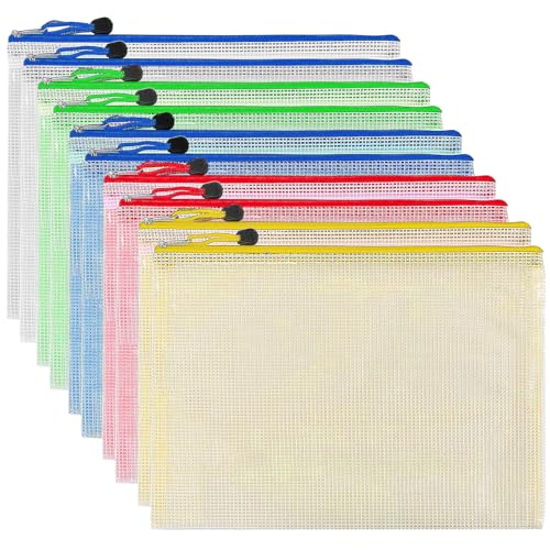 KOOSREEL A6 Dokumententasche mit Reißverschluss, 10 Stück, 5 Farben, PVC, transparent, Gittertransparentes Design, Reißverschluss, Netzstoff, für Reisen, für Büro, Reise, Zubehör KOOSREEL A6 Dokumententasche mit Reißverschluss, 10 Stück, 5 Farben, PVC, transparent, Gittertransparentes Design, Reißverschluss, Netzstoff, für Reisen, für Büro, Reise, Zubehör von KOOSREEL