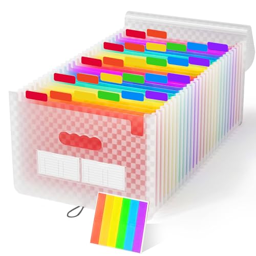 Dokumentenmappe A4, 13 Fächer Fächermappe Sortiermappe Bunte Datei Akten Organizer Akkordeon Design mit Deckel für die Ablage von Papieren Verwaltungspapiere von KOOSREEL
