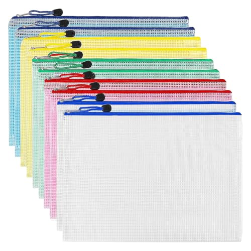 KOOSREEL A3 Dokumententasche mit Reißverschluss, 10 Stück, 5 Farben, PVC, transparent, Gittertransparentes Design, Reißverschluss, Netzstoff, für Reisen, für Büro, Reise, Zubehör KOOSREEL A3 Dokumententasche mit Reißverschluss, 10 Stück, 5 Farben, PVC, transparent, Gittertransparentes Design, Reißverschluss, Netzstoff, für Reisen, für Büro, Reise, Zubehör von KOOSREEL