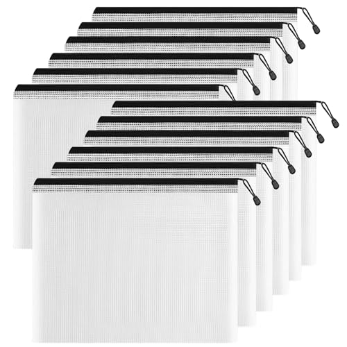 KOOSREEL Dokumententasche mit Reißverschluss, A4,transparent Dokumententasche, Reißverschluss, Netzstoff, für Reisen, für Büro, Reise, Zubehör (12 Stück) von KOOSREEL
