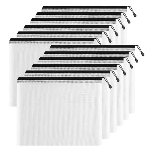KOOSREEL Dokumententasche mit Reißverschluss, A5,transparent Dokumententasche, Reißverschluss, Netzstoff, für Reisen, für Büro, Reise, Zubehör (12 Stück) von KOOSREEL