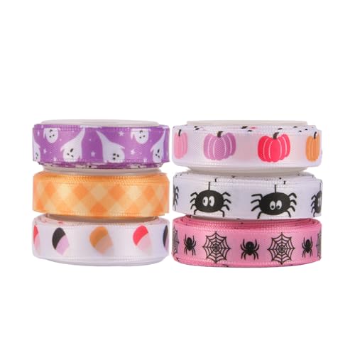 6 Rollen Halloween Ripsbänder, 1 cm x 25 m, Happy Halloween Süßes oder Saures, Süßigkeiten, Kürbis, Spinne, Geistermuster, Geschenkbänder für Bastelarbeiten, Party-Dekoration 6 Rollen Halloween Ripsbänder, 1 cm x 25 m, Happy Halloween Süßes oder Saures, Süßigkeiten, Kürbis, Spinne, Geistermuster, Geschenkbänder für Bastelarbeiten, Party-Dekoration von KOOTAU