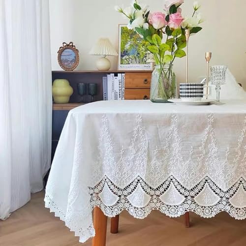 Französische weiße Tischdecke aus Baumwolle mit Blumenstickerei und Spitze für Zuhause, Hochzeit, Party, Dekoration, Tischdecke, luxuriöse Tischdecke, weiß, 1, 100 x 130 cm Französische weiße Tischdecke aus Baumwolle mit Blumenstickerei und Spitze für Zuhause, Hochzeit, Party, Dekoration, Tischdecke, luxuriöse Tischdecke, weiß, 1, 100 x 130 cm von KOPGBM