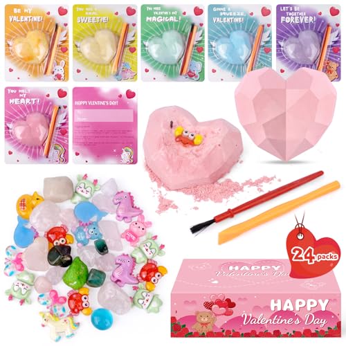 KOPHINYE Valentinstagskarten für Kinder, Schule, 24 Stück herzförmige Gipsgrab-Sets mit Kristallen, Spielzeug, Geschenk für Jungen und Mädchen, Teenager, Schulaustausch, Valentinstag, Partygeschenk KOPHINYE Valentinstagskarten für Kinder, Schule, 24 Stück herzförmige Gipsgrab-Sets mit Kristallen, Spielzeug, Geschenk für Jungen und Mädchen, Teenager, Schulaustausch, Valentinstag, Partygeschenk von KOPHINYE