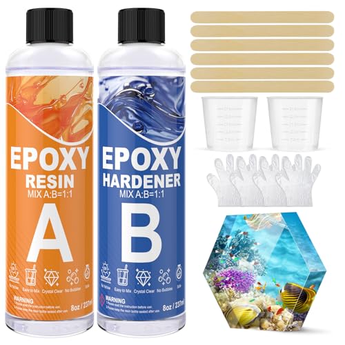 KOPOZA Epoxidharz mit Härter 474ml / 16oz, Hochglanz Epoxidharz Set - 1: 1 Verhältnis Premium Harz Kristallklares Gießharz für Schmuck, Formen, Wohnkultur, Untersetzer, Ornamente KOPOZA Epoxidharz mit Härter 474ml / 16oz, Hochglanz Epoxidharz Set - 1: 1 Verhältnis Premium Harz Kristallklares Gießharz für Schmuck, Formen, Wohnkultur, Untersetzer, Ornamente von KOPOZA
