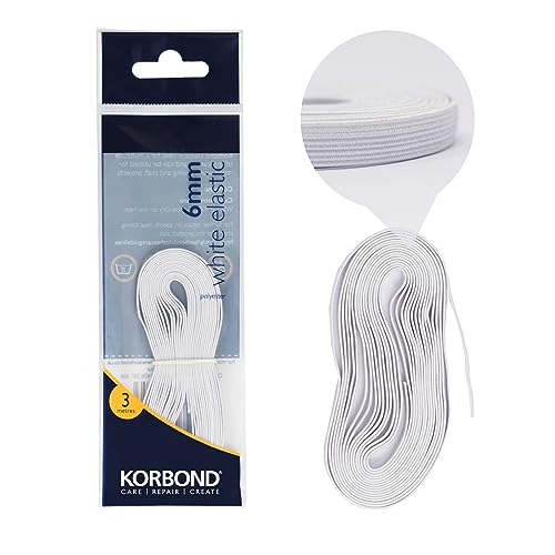 Korbond, Weiß 110370 Elastikband, 6 mm x 3 m, Polyester-Mischgewebe von KORBOND