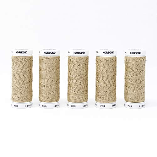 Korbond 500 m beigefarbenes Polyester-Garn, 5 x 100 m, für Handnähmaschinen, kein Einlaufen, ideal zum Flicken, Schneidern, Quilten, Basteln, Reparaturen und Verzieren von KORBOND