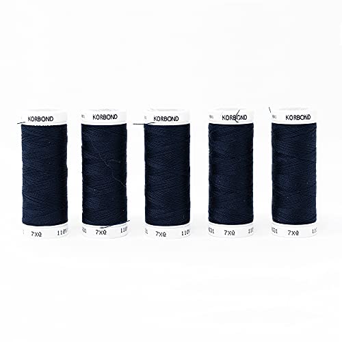Korbond 500 m Polyester, nachtblau, 5 x 100 m Spulen, Weiß, für Handnähmaschinen – kein Einlaufen – ideal zum Flicken, Schneidern, Quilten, Basteln, Reparaturen und Verzierungen Korbond 500 m Polyester, nachtblau, 5 x 100 m Spulen, Weiß, für Handnähmaschinen – kein Einlaufen – ideal zum Flicken, Schneidern, Quilten, Basteln, Reparaturen und Verzierungen von KORBOND