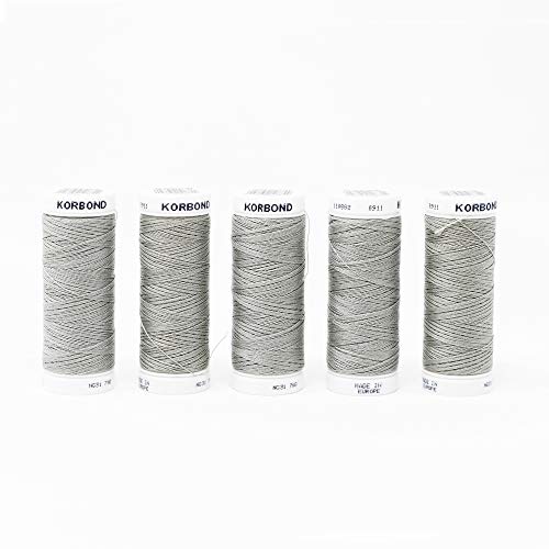 Korbond 500 m graues Polyester-Garn, 5 x 100 m, für Handnähmaschinen, kein Einlaufen, ideal zum Flicken, Schneidern, Quilten, Basteln, Reparaturen und Verzieren von KORBOND