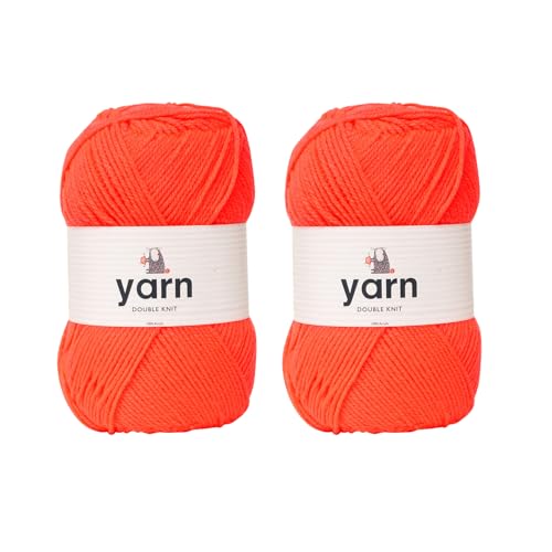 Korbond Garn – Bright Coral – 2 x 100 g Acrylwolle – leicht, hypoallergen und langlebig, Doppelstrick-Häkelgarn, Strickwolle von KORBOND