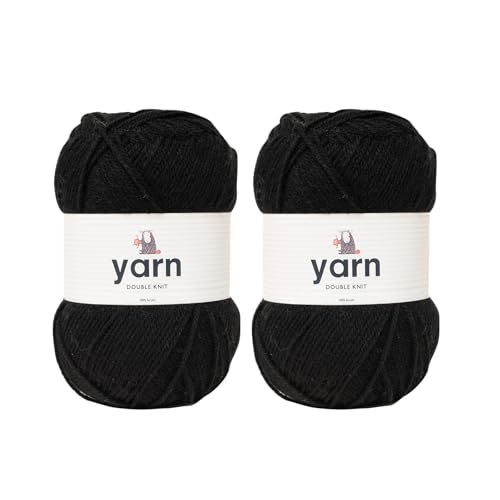 Korbond Garn – Schwarz – 2 x 100 g Acrylwolle – leicht, hypoallergen und langlebig, Doppelstrick-Häkelgarn, Strickwolle von KORBOND