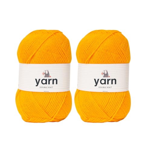 Korbond Garn Senfgelb – 2 x 100 g Acrylwolle – leicht, hypoallergen und langlebig, Doppelstrick-Häkelgarn, Strickwolle von KORBOND