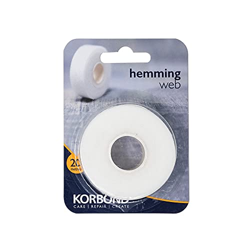 Korbond Saumband 20 m x 2 cm-Zum Aufbügeln, ohne Nähen-Klebeband, perfekt zum Kleben und Basteln, Leinwand, Weiß, 20m von KORBOND