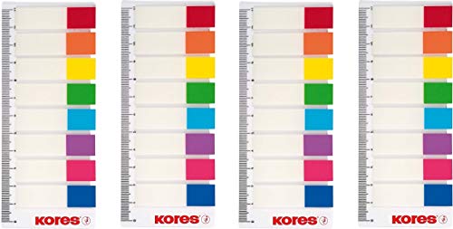 KORES NOTES Pagemarker mit Lineal 12x45mm, 8 Farben transparent, Haftstreifen Notes Index (4 Päckchen) von KORES NOTES