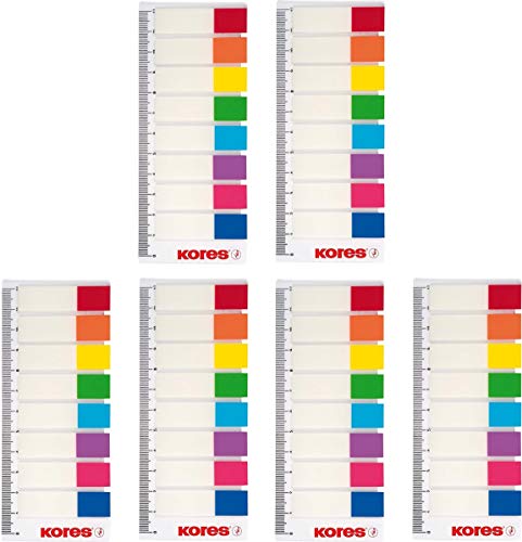 KORES NOTES Pagemarker mit Lineal 12x45mm, 8 Farben transparent, Haftstreifen Notes Index (6 Päckchen) von KORES NOTES
