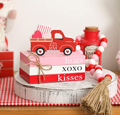 KORMMCO Gestufte Valentinstags-Dekoration, 1 Holzbuchstapel, 1 Perlengirlande für Valentinstag, Umarmung XOXO Kiss Mini-Bücher, Bauernhaus-Valentinstagsdekoration für Tischsims KORMMCO Gestufte Valentinstags-Dekoration, 1 Holzbuchstapel, 1 Perlengirlande für Valentinstag, Umarmung XOXO Kiss Mini-Bücher, Bauernhaus-Valentinstagsdekoration für Tischsims von KORMMCO