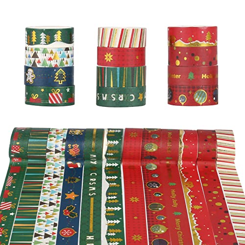 KOSHIFU 12 Rollen Geschenkband Weihnachten Breit 15mm Weihnachtsbänder mit Draht Schleifenband Satinband Dekoband für Geschenke Verpakung Deko Weihnachtsdeko (Rot, Grün, Blau) von KOSHIFU
