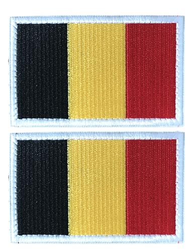 2 Pcs Klett Patch Belgien Flagge Abzeichen, Europa Flaggen Emblem Bestickter Aufnäher Militär für Hüte, Taschen, Jacken, Jeans, Westen, Mützen, Rucksäcken (Belgien) von KOSSJAA