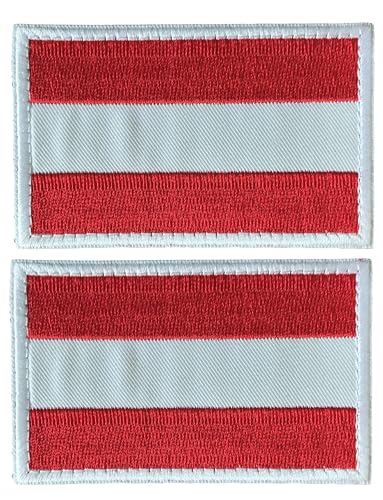 2 Pcs Klett Patch Österreich Flagge Abzeichen, Europa Flaggen Emblem Bestickter Aufnäher Militär für Hüte, Taschen, Jacken, Jeans, Westen, Mützen, Rucksäcken (Österreich) von KOSSJAA