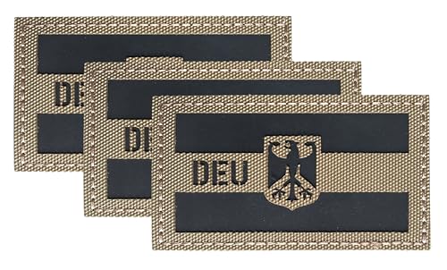DEU Bundesadler Klett Patch Deutschland IR Infrarot Reflektierende Patches Militär Für Rucksack Hut Jacke Militär Baseballkappe Uniform Kleidung Taktische Weste Hundegeschirr (Braun 3pcs) von KOSSJAA