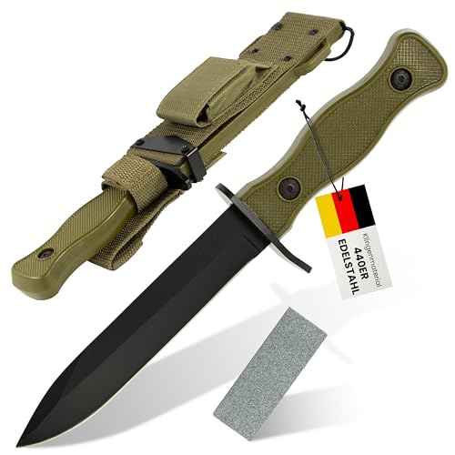 KOSxBO® BW Messer 26,5 cm - Multipurpose Militär Kampfmesser mit Schleifstein - taktisches Kampfmesser - Jagdmesser - Outdoor - Freizeitmesser grün schwarz - USA Knife von KOSxBO