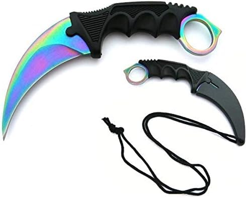 KOSxBO® CSGO Knife - Karambit Messer Mehrfarbig 19 cm - Tactical Hunter Knife Rainbow Edition - Counter Strike Global Offensive Skin - Regenbogen Neck Knife von KOSxBO