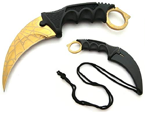 KOSxBO® CSGO Knife - Karambit Messer rot 19 cm - Tactical Hunter Knife Viking Gold Edition - goldenes Neck Knife von KOSxBO