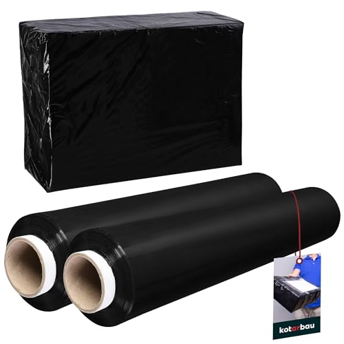 KOTARBAU® 2 Rollen Wickelfolie Stretchfolie 1,5 kg | L: 285 m B: 50 cm | Strechfolienrolle Schwarz Stretchfolie Folie Verpackungsfolie transparent Umzugsfolie für Möbel Packfolien Stretch Film von KOTARBAU