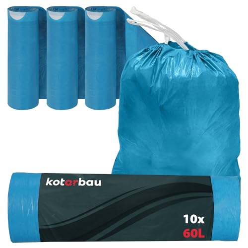 KOTARBAU® 3er Set Müllbeutel 60L mit Zugband Blau Müllsäcke Müllbeutel reißfest Mülltüte Abfallsäcke Hausmüllsack Müllsäcke mit Zugband Müllbeutel blau von KOTARBAU
